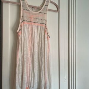 Free People Cream Top with Orange Stitching and Sequin Detail